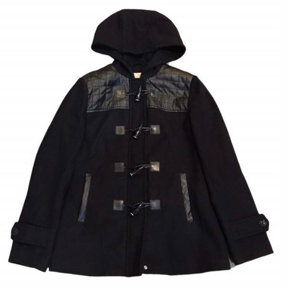 MICHAEL Michael Kors Jackets & Blazers - Michael Kors Wool Faux Leather Winter Hooded Coat Jacket Women’s Size 2